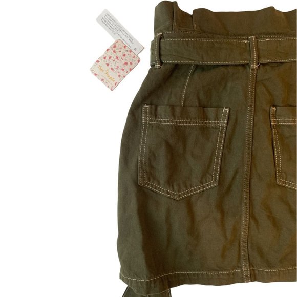 Free People  In The Grass Paper Waist Skirt Army Size 4 - Picture 5 of 14